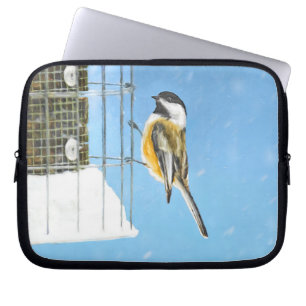 Housse Pour Ordinateur Portable Bickadee sur la peinture d'alimentation - Oiseaux