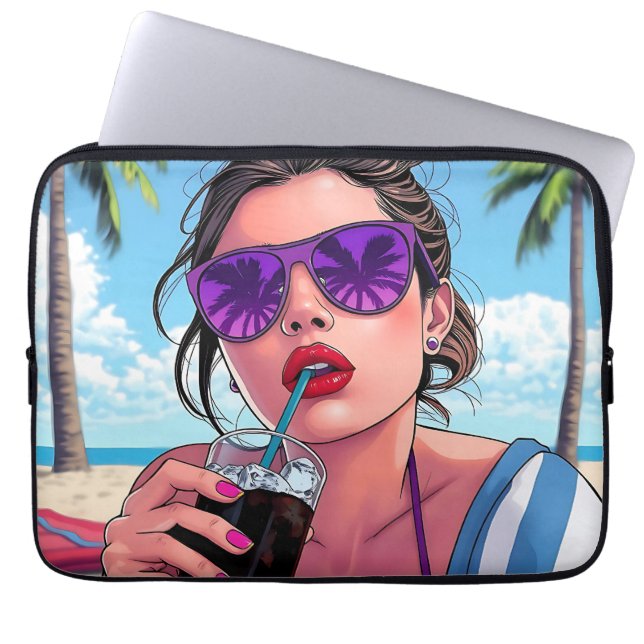 Housse Pour Ordinateur Portable Bikini violet, lunettes de soleil et femme de Band (Devant)