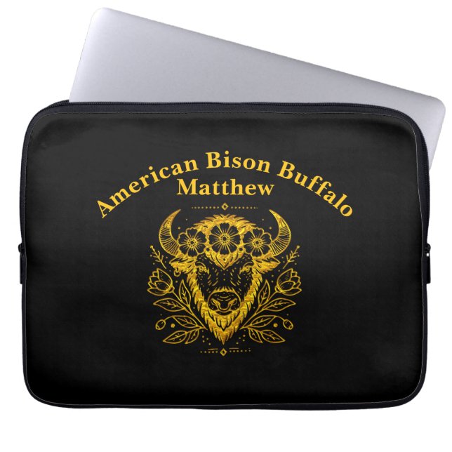 Housse Pour Ordinateur Portable Bison avec couronne florale en conception complexe (Devant)