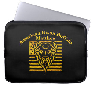 Housse Pour Ordinateur Portable Bison avec fond de drapeau américain