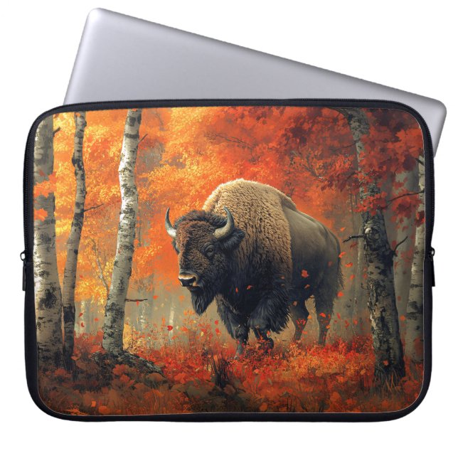 Housse Pour Ordinateur Portable Bison dans l'artisanat boisé d'automne (Devant)