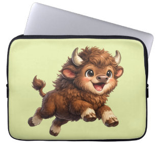 Housse Pour Ordinateur Portable Bison Mignon aux Grands Yeux Cartoon de Faune Heur