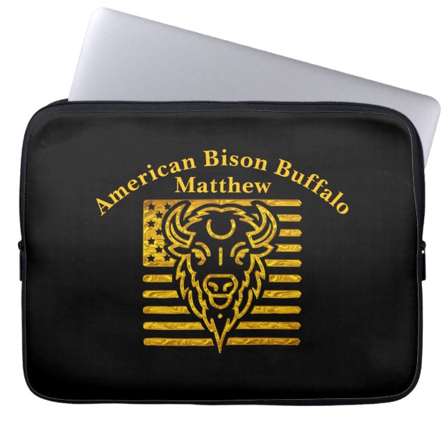 Housse Pour Ordinateur Portable Bison With American Flag Background (Devant)
