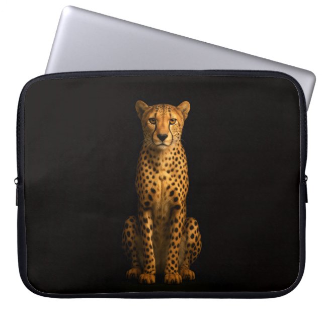 Housse Pour Ordinateur Portable Black 4 Luxe Laptop Sleeve, Sleek Cheetah (Devant)