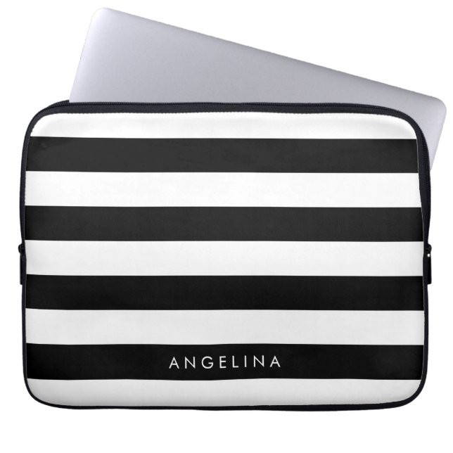 Housse Pour Ordinateur Portable Black and White Striped (Devant)