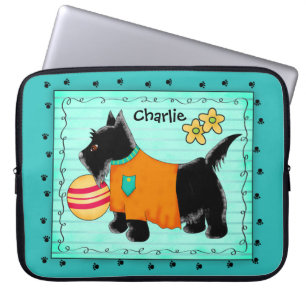 Housse Pour Ordinateur Portable Black Scottie Terrier Chien Nom Personnalisé Turqu