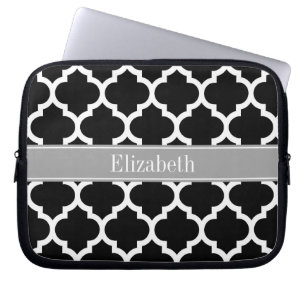 Housse Pour Ordinateur Portable Black White Moroccan #5 Dark Gray Name monogram