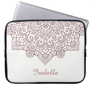 Housse Pour Ordinateur Portable Blanc complexe de mandala de dentelle d'or rose
