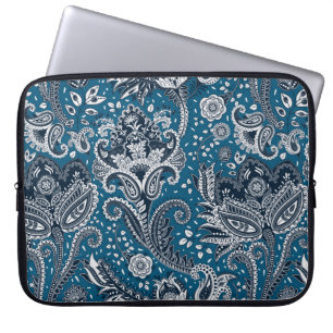 Housse Pour Ordinateur Portable Blanc rouge et bleu Floral Paisley Bohemian Boho