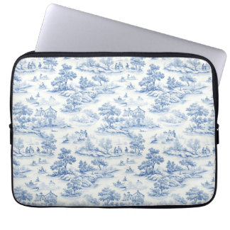 Housse Pour Ordinateur Portable Bleu à la française Toile de Jouy Romantique Éléga