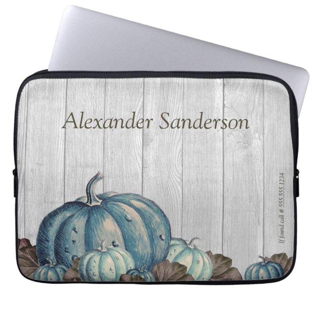 Housse Pour Ordinateur Portable Bleu Automne Citrouille Russe Cute Gris Bois (Devant)