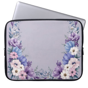 Housse Pour Ordinateur Portable Bleu, blanc, rose et violet délicat Fleur d'été