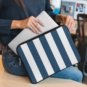 Housse Pour Ordinateur Portable Bleu de marine, Blancs, Motif rayé