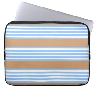 Housse Pour Ordinateur Portable Bleu et blanc cinq bandes motif avec bronze