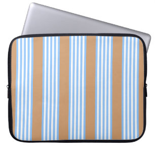 Housse Pour Ordinateur Portable Bleu et blanc cinq bandes motif avec un lapto tan