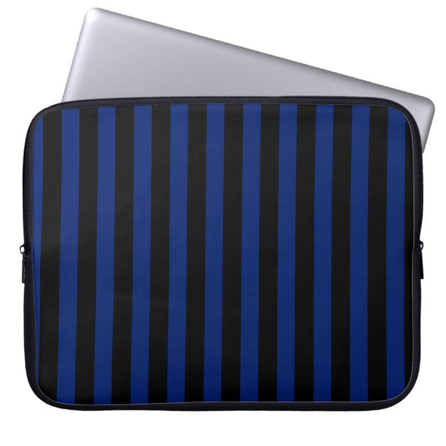 Housse Pour Ordinateur Portable Bleu et noir bonbons rayés (Devant)