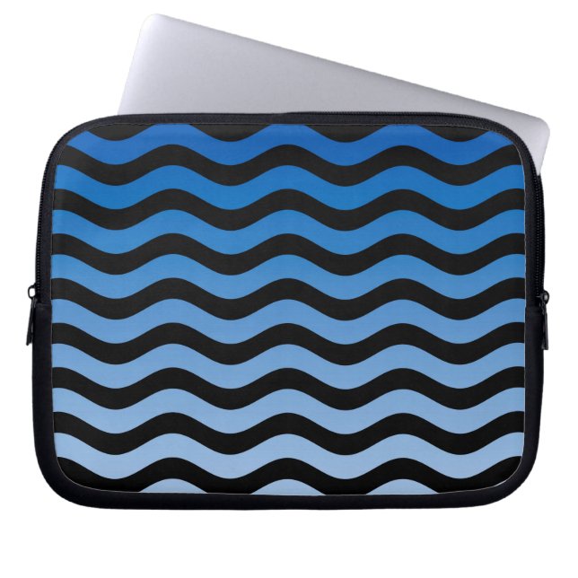 Housse Pour Ordinateur Portable Bleu Gradient Grandes Vagues (Devant)