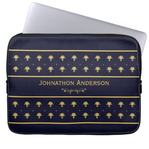Housse Pour Ordinateur Portable Bleu marine vintage et livre d'or avec le nom