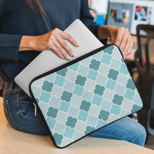 Housse Pour Ordinateur Portable Bleu Marocain Trellis, Lattes, Quatrefoil