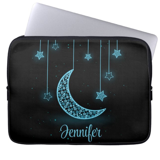 Housse Pour Ordinateur Portable Bleu mignon Lune et Étoiles pendantes (Devant)