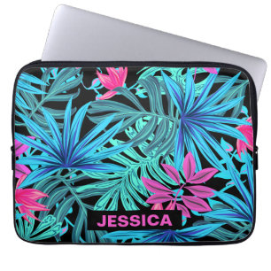 Housse Pour Ordinateur Portable Bleu rose clair Tropical Floral Personnalisé