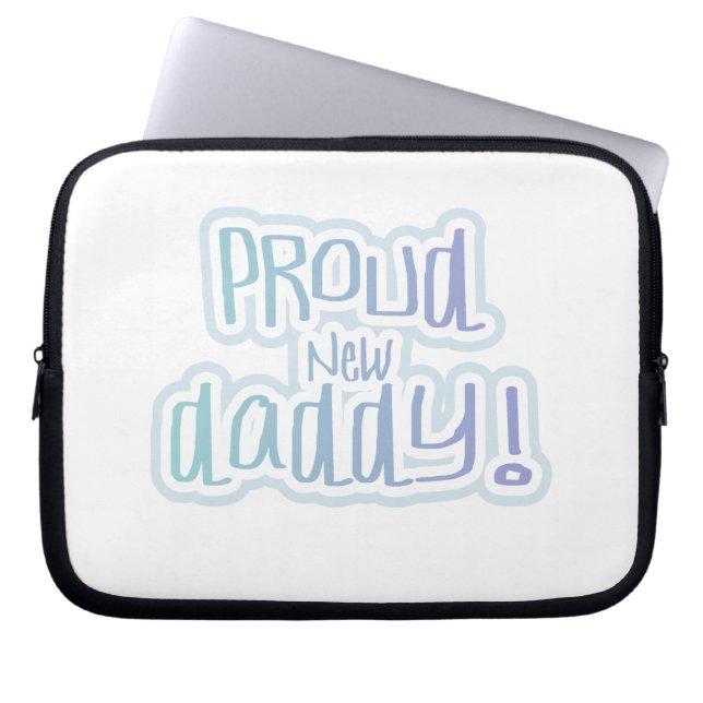 Housse Pour Ordinateur Portable Bleu Texte Fier Nouveau Daddy Cadeaux (Devant)