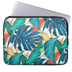 Housse Pour Ordinateur Portable Bleu tropical feuilles jaunes 