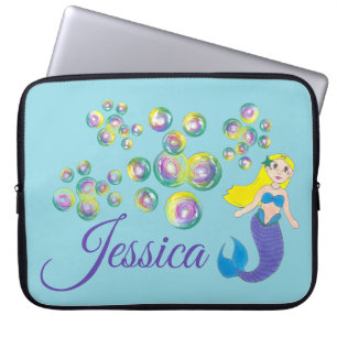 Housse Pour Ordinateur Portable Blonde natation Sirène fille bulles Océan mer