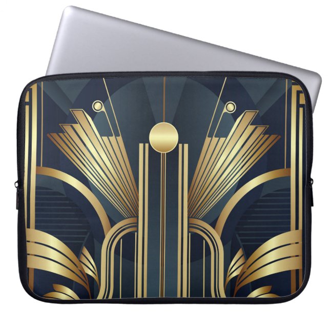 Housse Pour Ordinateur Portable Blue And Gold Art Deco  (Devant)