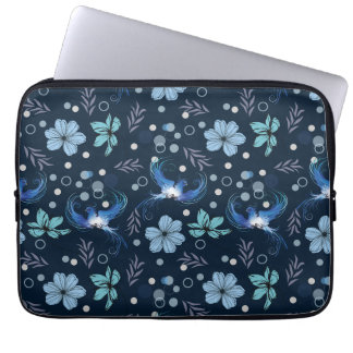 Housse Pour Ordinateur Portable Blue Birds and Floral Harmony Seamless Pattern