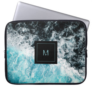 Housse Pour Ordinateur Portable Blue Black Ocean Waves Hawaii Monogramme