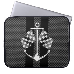 Housse Pour Ordinateur Portable Boat Racing Nautique À damiers Carbon Fiber Style