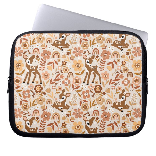 Housse Pour Ordinateur Portable Boeuf mignon cerf modèle floral (Devant)
