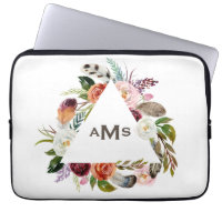 Boho Aquarelle Flores Triangle Cadre Monogramme