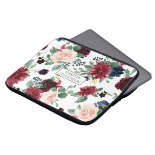 Housse Pour Ordinateur Portable Boho Bloom   Burgundy Rouge et bleu marine Personn