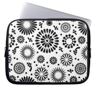 Housse Pour Ordinateur Portable Boho fleurs Motif floral vectoriel noir et blanc