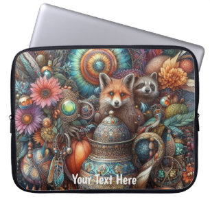 Housse Pour Ordinateur Portable Boho Fox Raccoon Floral Design