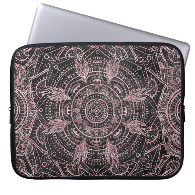 Housse Pour Ordinateur Portable Boho Rose Gold Grey Mandala Design élégant (Devant)