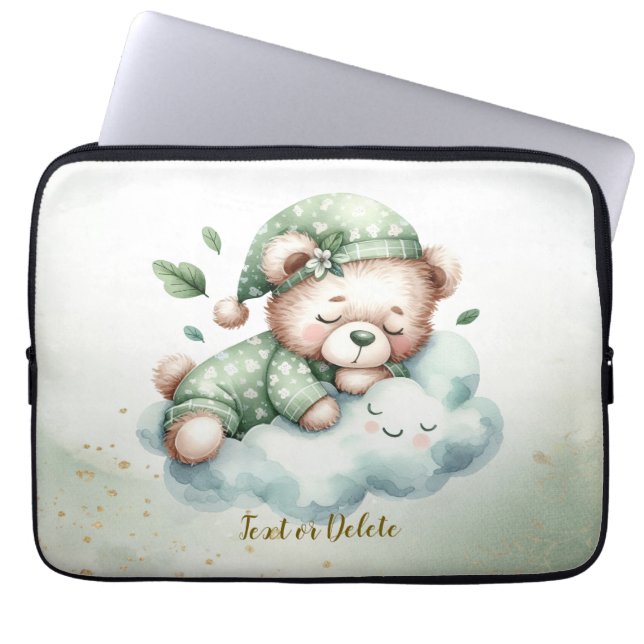 Housse Pour Ordinateur Portable Boho vert dormant Teddy Ours mou (Devant)