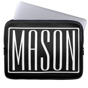 Housse Pour Ordinateur Portable Bold & Modern Your name or Word White On Black