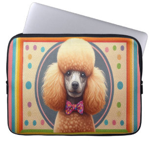 Housse Pour Ordinateur Portable Bordure colorée du chien de caniche réaliste et él