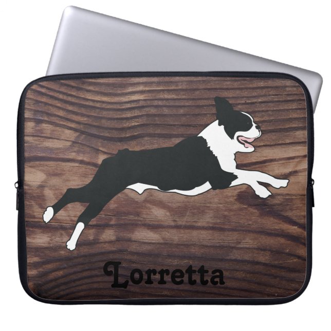 Housse Pour Ordinateur Portable Boston Terrier Rustic Faux Wood Personnalisé (Devant)