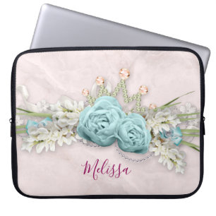 Housse Pour Ordinateur Portable Bouquet de fleurs de Roses bleus et de Couronne