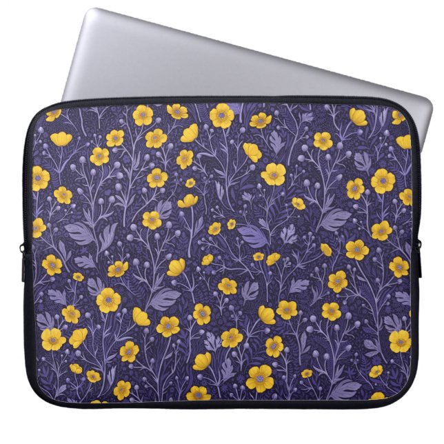 Housse Pour Ordinateur Portable Boutons jaunes et violets (Devant)