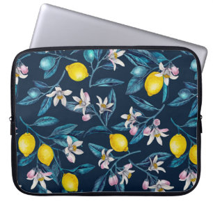 Housse Pour Ordinateur Portable Branches de citron avec fleurs et fruits sur le bl