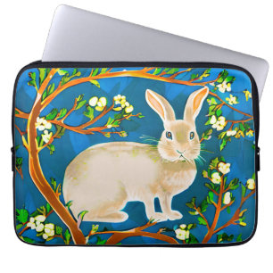 Housse Pour Ordinateur Portable Branches de lapin sauvage et de fleurs