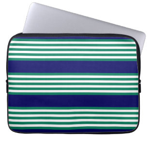 Housse Pour Ordinateur Portable Brayures blanches et vertes motif avec bleu marine