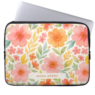 Housse Pour Ordinateur Portable Bright Pattern Pink Orange Watercolor Floral 