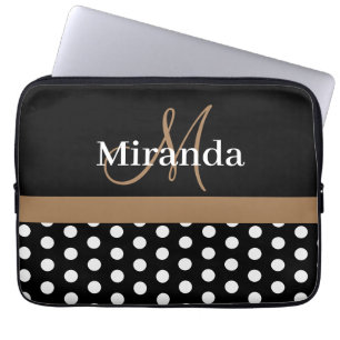 Housse Pour Ordinateur Portable Brown Monogramme noir blanc Polka point