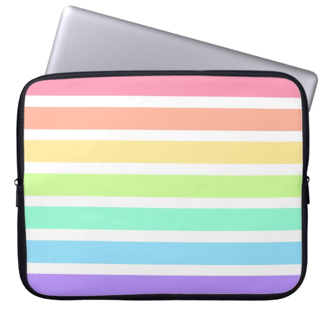 Housse Pour Ordinateur Portable Bubblegum arc-en-ciel et bandes blanches (Devant)